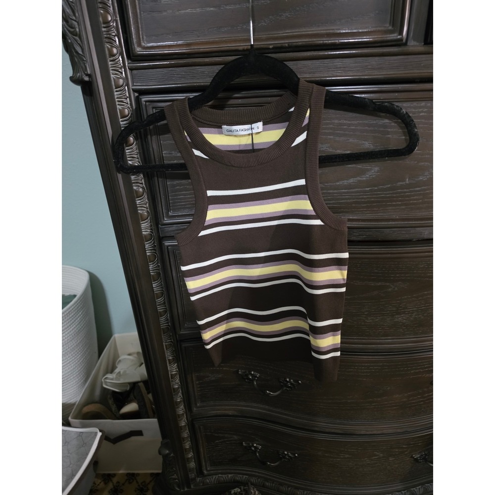Galita Fashion Coffee Brown Striped Knit Racerback Tank Top GTD12074 Mens S